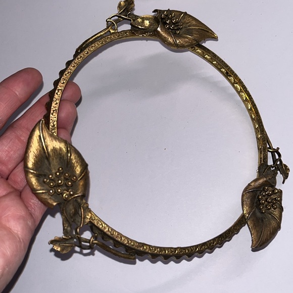 Vintage Crystal Bowl with Gold Floral Accents • purse bowl • trinket jewelry - Picture 4 of 11